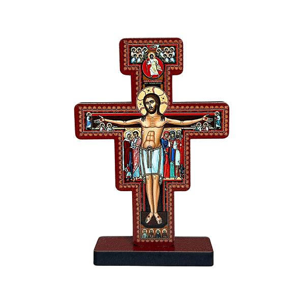 Crucifixo de Mesa Cruz São Damião São Francisco 9cm