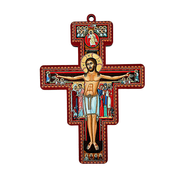 Crucifixo de Parede Cruz São Damião São Francisco 9cm