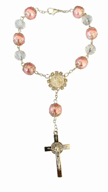 Dezena de Carro de São Bento 10mm Rosa - Lembrancinha