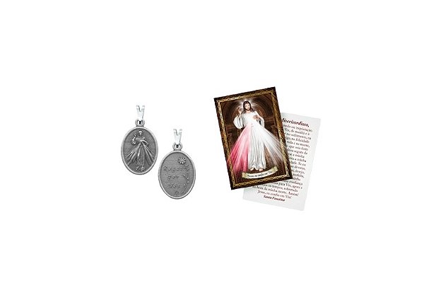Medalha de Jesus Misericordioso Onix Metal com Folheto