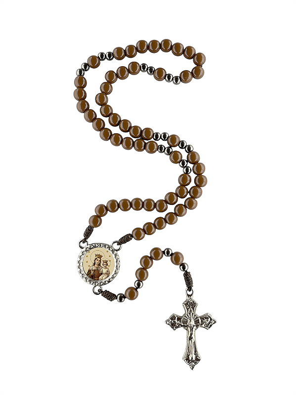 Terço de Nossa Senhora do Carmo Marrom com Folheto