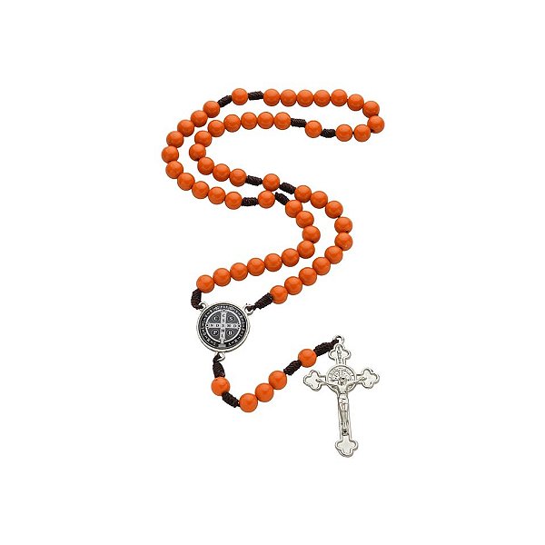 Terço de São Bento Pérola Laranja Terracota 8mm