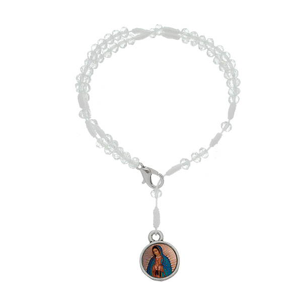 Terço de Pulso de Nossa Senhora de Guadalupe Cristal Translúcido