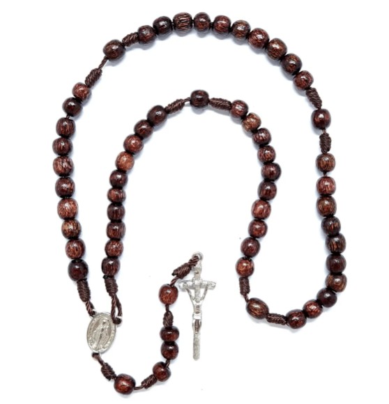 Terço de Madeira Nossa Senhora das Graças com Crucifixo em Metal Marrom