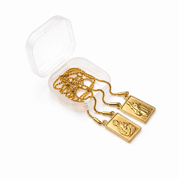 Escapulário Nossa Senhora do Carmo Aço Inox  Dourado Corrente Indiana Luxo Antialérgico