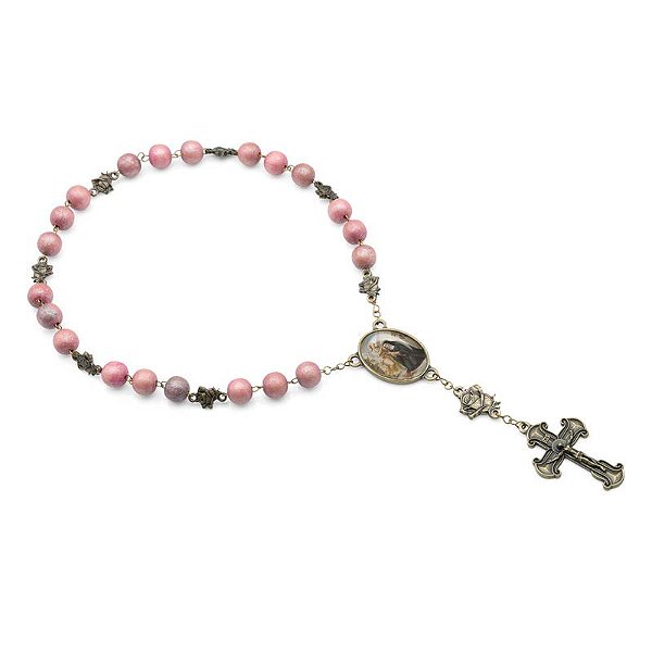 Coroa de Santa Rita de Cássia Pérola Fosco 10mm Rose com Folheto