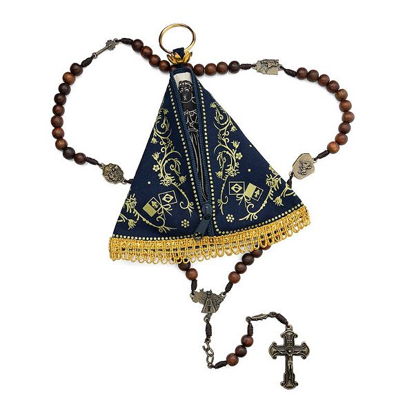 Terço Primeiros Milagres de Nossa Senhora Aparecida 8mm com Bolsa e Folheto