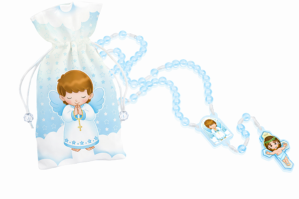 Terço Infantil Anjo da Guarda com Saquinho Azul