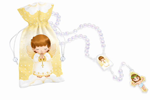 Terço Infantil Anjo da Guarda com Saquinho Branco