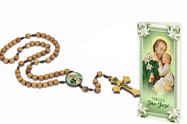 Terço de São José Contas Quadradas 8mm com Folheto