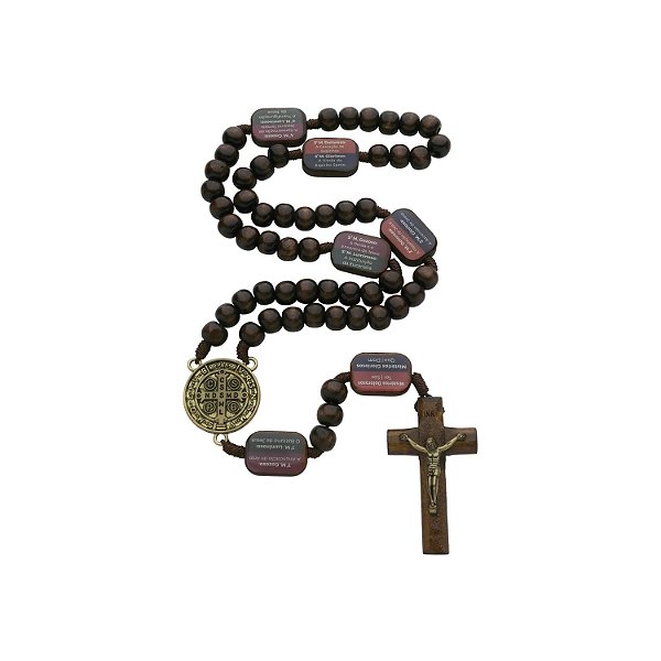 Terço da Contemplação Dos Mistérios em Madeira com São Bento 10mm