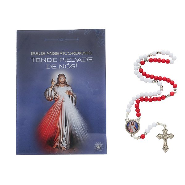 Terço com Folheto de Jesus Misericordioso e Santa Faustina