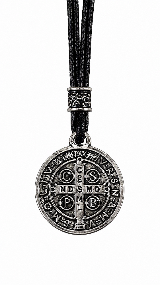 Cordão Medalha de São Bento Prata Velha Metal
