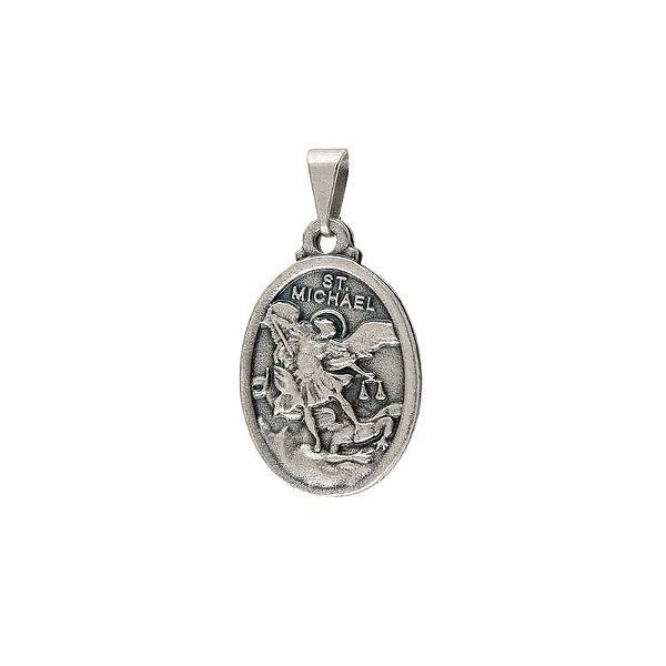Medalha de São Miguel Arcanjo e o Anjo Modelo Prata Velha