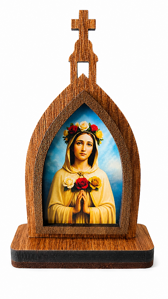 Mini Capela de Nossa Senhora Rosa Mística em MDF 10cm