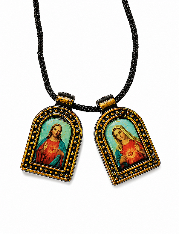 Escapulário Sagrado Coração de Jesus e Maria com Cordão
