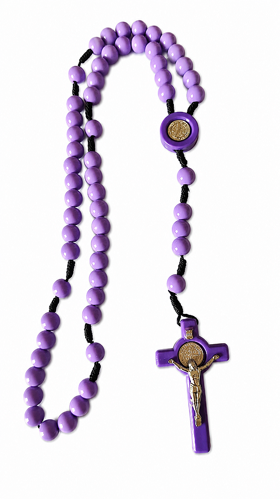 Terço de São Bento Conta Redonda 10mm Roxo
