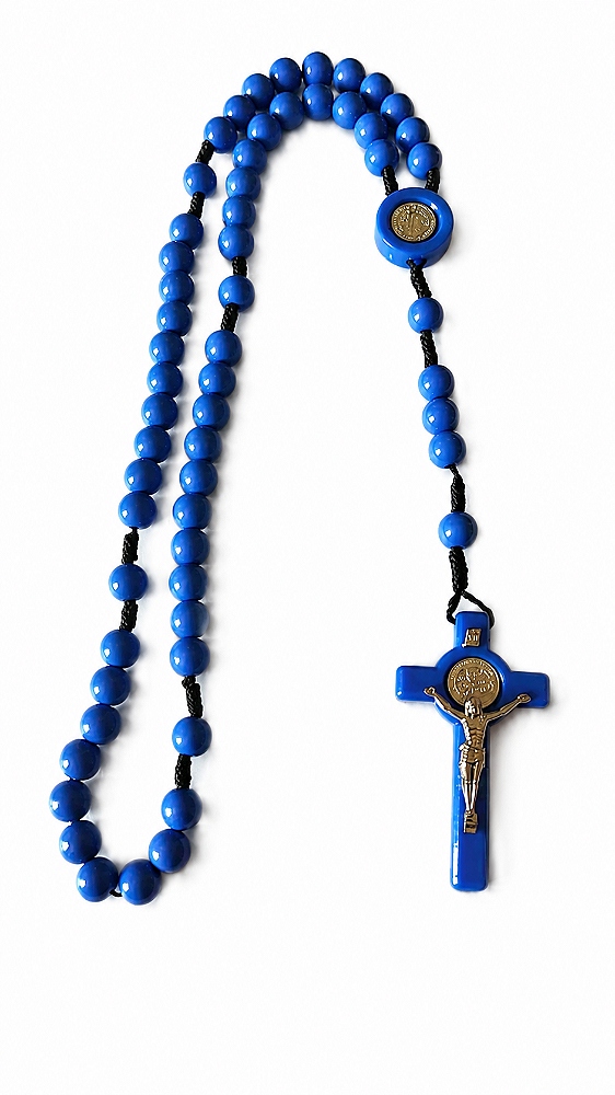 Terço de São Bento Conta Redonda 10mm Azul