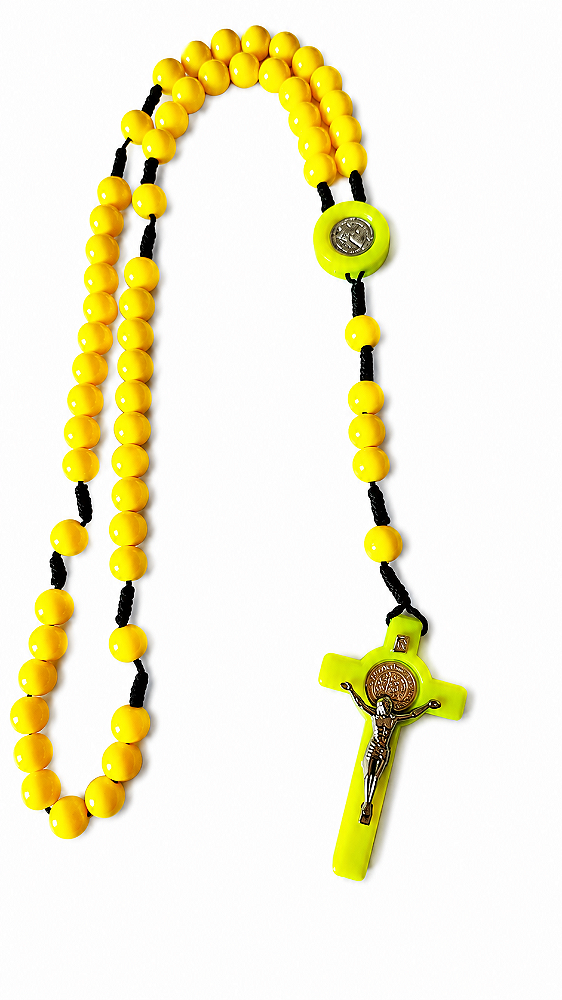 Terço de São Bento Conta Redonda 10mm Amarelo
