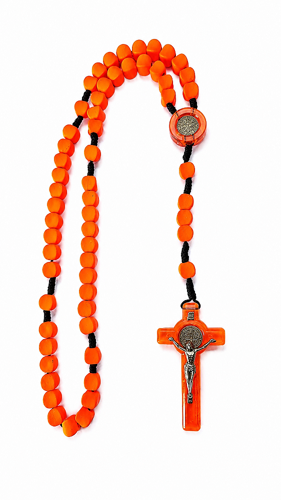 Terço de São Bento Quadrada 10mm Laranja