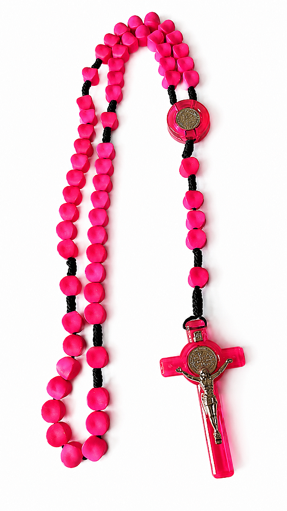 Terço de São Bento Quadrada 10mm Rosa