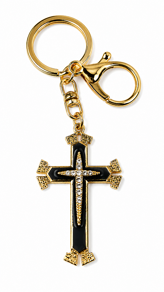 Chaveiro Cruz Folheado Preto Pequeno com Strass