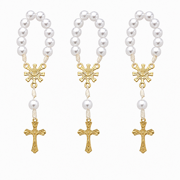 Kit Dezena Divino Espírito Santo Dourado Pérola Abs Branca 8mm (3 unidades)