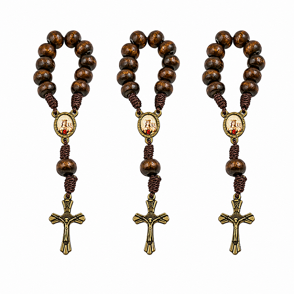 Kit Dezena Nossa Senhora do Carmo Madeira Marrom Escuro 8mm (3 Unidades)