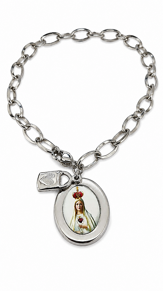 Cadeia de Consagração de Nossa Senhora de Fátima Medalha Grande Colorida Inox