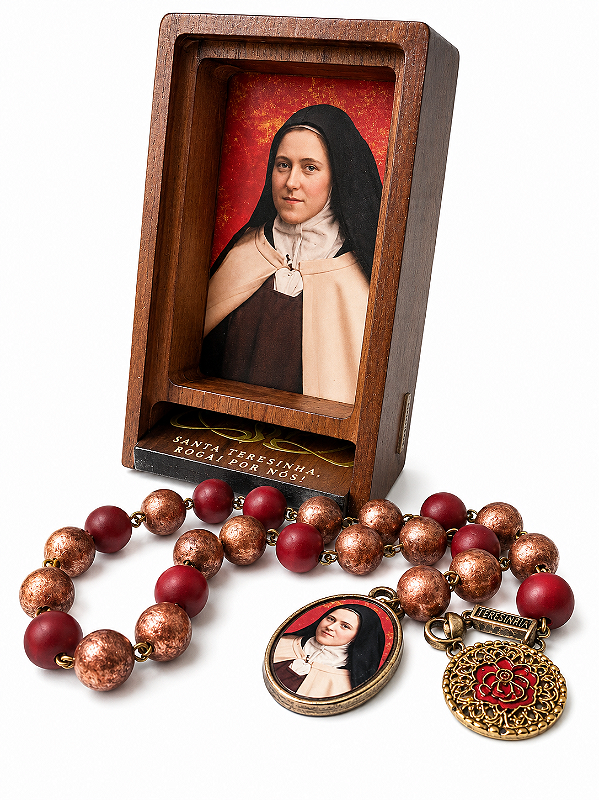 Oratório de Santa Teresinha do Menino de Jesus em Madeira com  Novena em 10mm