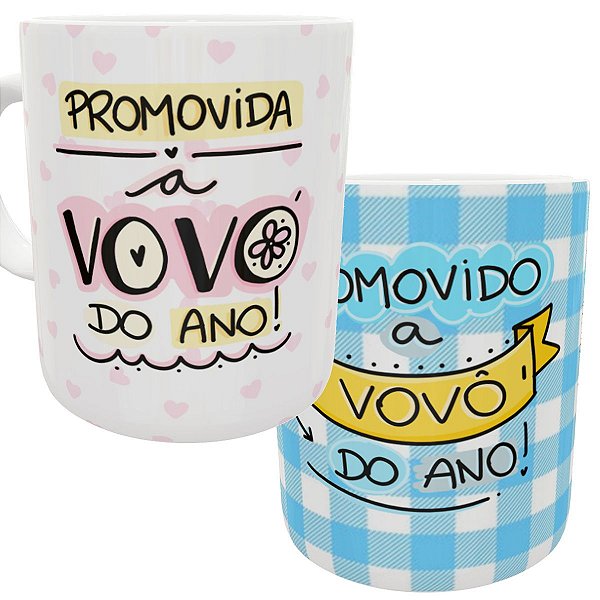 Kit c/2 canecas promovidos a vovó e vovô do ano