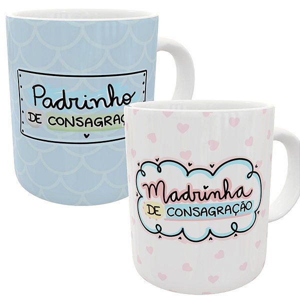 Kit c/2 canecas padrinho e madrinha de consagração presente
