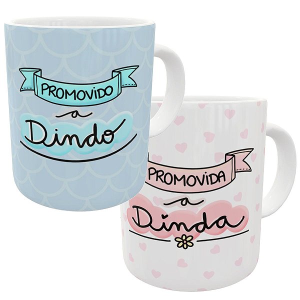 Kit c/2 canecas promovidos a dindo e dinda presente