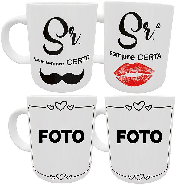 Kit c/ 2 canecas casal sr(a) certo com foto personalizada