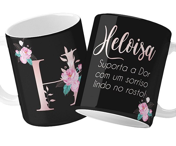 Caneca mulher forte presente com nome e letra personalizados