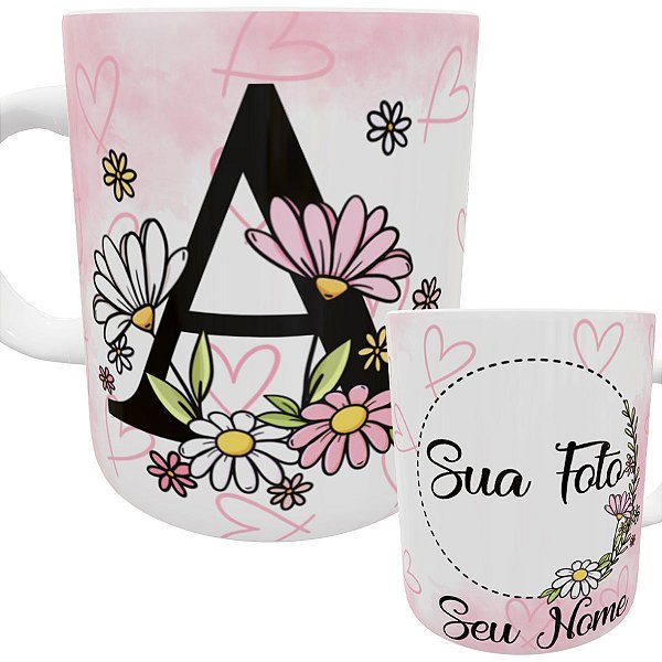 Caneca com nome foto e inicial personalizado presente