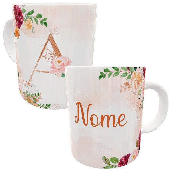 Caneca alfabeto com qualquer nome e inicial personalizados