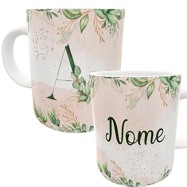 Caneca floral com nome e inicial personalizados presente