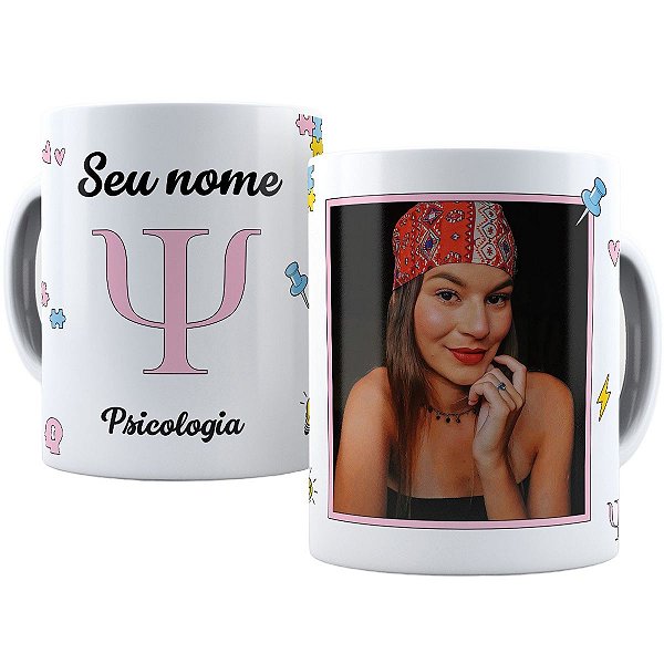 Caneca psicologia com nome e foto personalizados