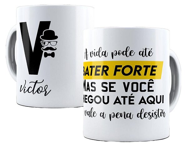 Caneca não desista com qualquer nome e inicial personalizado