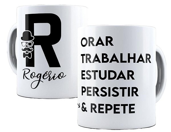 Caneca motivacional presente nome e inicial personalizados