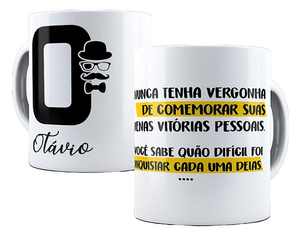 Caneca com frase motivacional personalizada com nome e letra