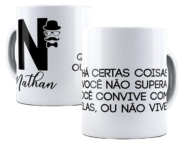 Caneca alfabeto com frase motivacional e nome presente
