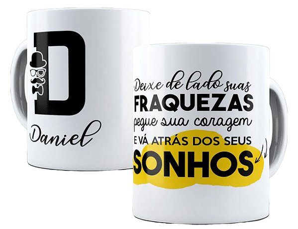 Caneca com inicial e nome personalizado frase motivacional