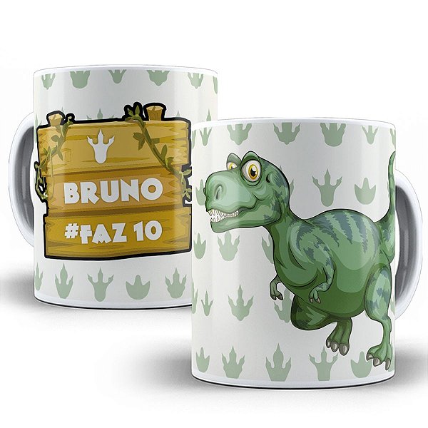 Caneca aniversáriante dino nome e idade personalizados