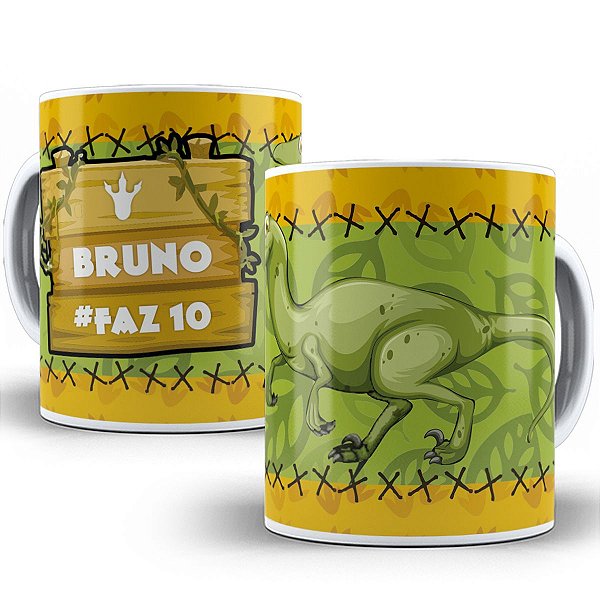 Caneca aniversário com nome e idade personalizados dino