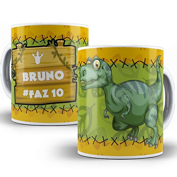 caneca dino de aniversario personalizada com nome e idade