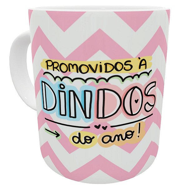 Caneca promovidos à dindos do ano presente padrinhos