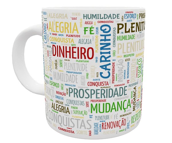 Caneca positividade objetivos perseverança good vibes