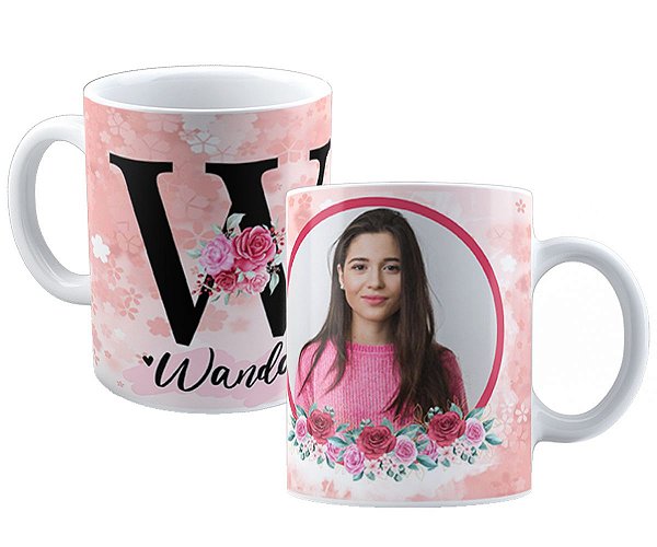 Caneca qualquer nome+inicial personalizado com foto flor